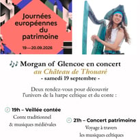 Concerts de Morgan of Glencoe dans l'univers de la harpe celtique, du chant, et du conte.