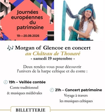 Concerts de Morgan of Glencoe dans l'univers de la harpe celtique, du chant, et du conte.